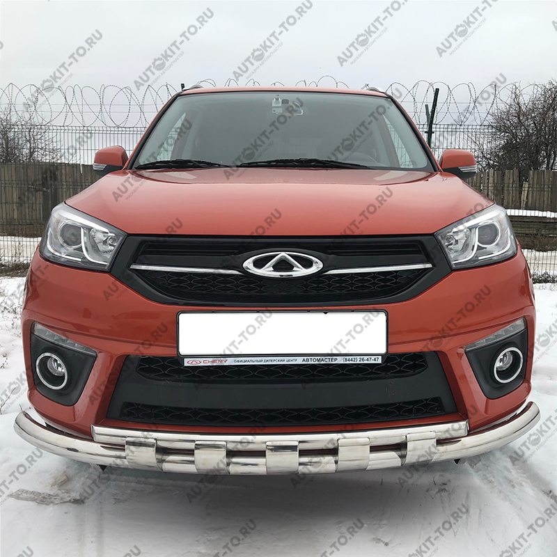 Защита переднего бампера двойная с перемычками CHERY Tiggo 3