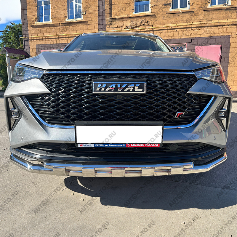 Защита передего бампера с перемычками с подгибами  HAVAL F7 2022 Рестрайлинг